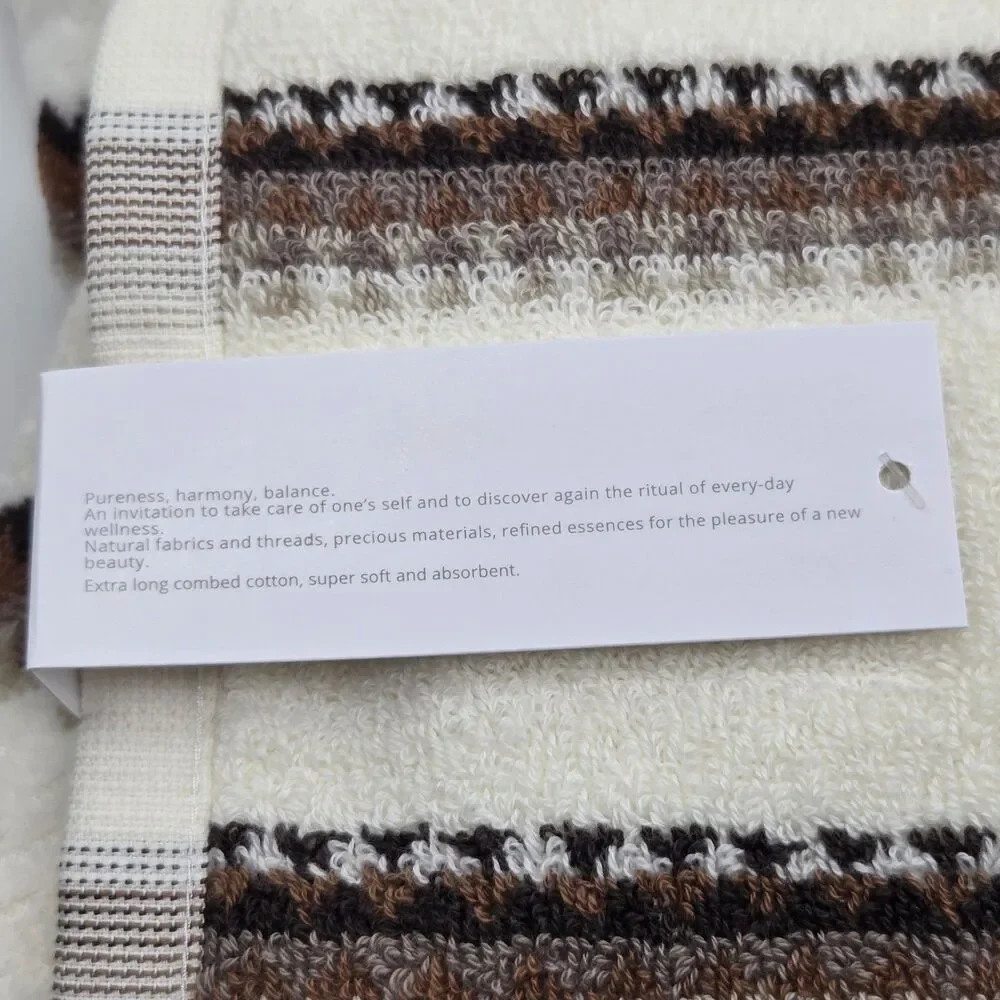 Felpinter 4pc Cotton Bath Hand Towel Set Chevron Stripe Cream Brown Portugal